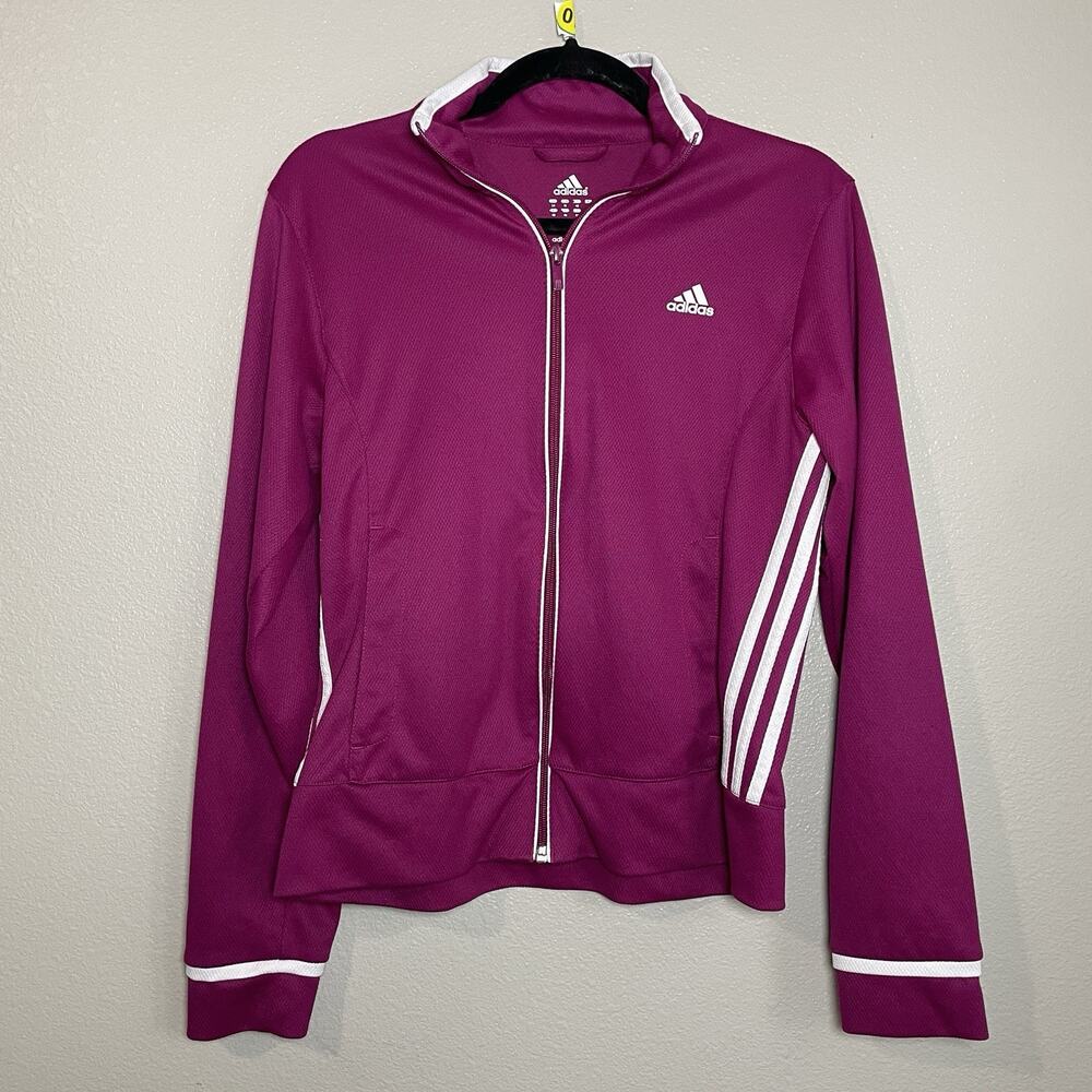 Adidas Women Sz M Full Zip Track Jacket Sports Soccer Pockets Casual Fuchsia